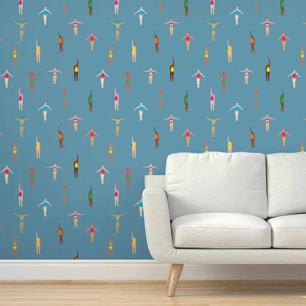 Swimmers Dusty Blue Large Peel and Stick Wallpaper - Light Teal product