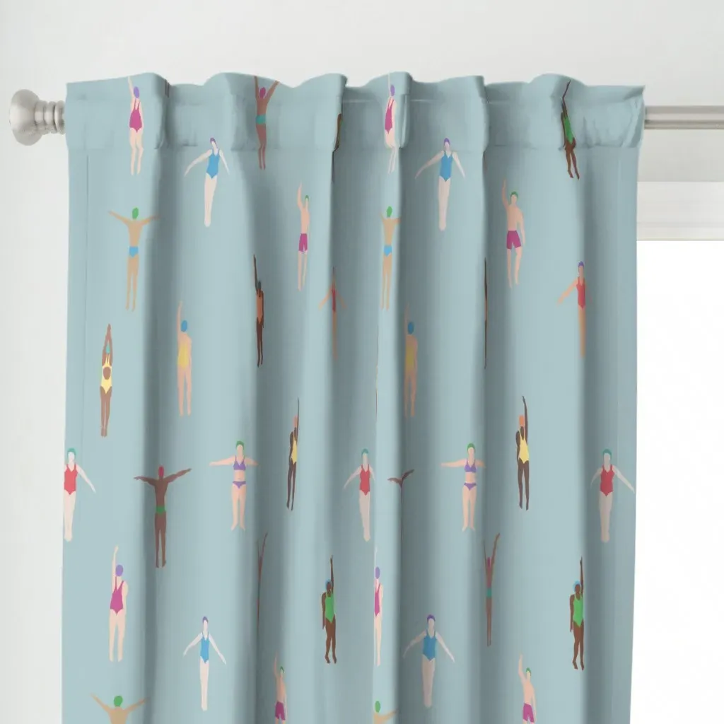 Swimmers Foggy Curtain Panel - Light Blue alternate view