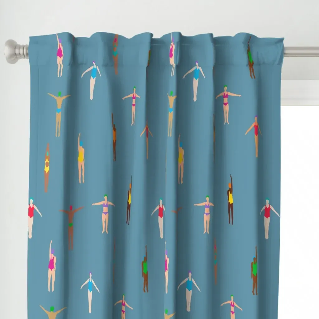 Swimmers Large Curtain Panel - Light Teal alternate view
