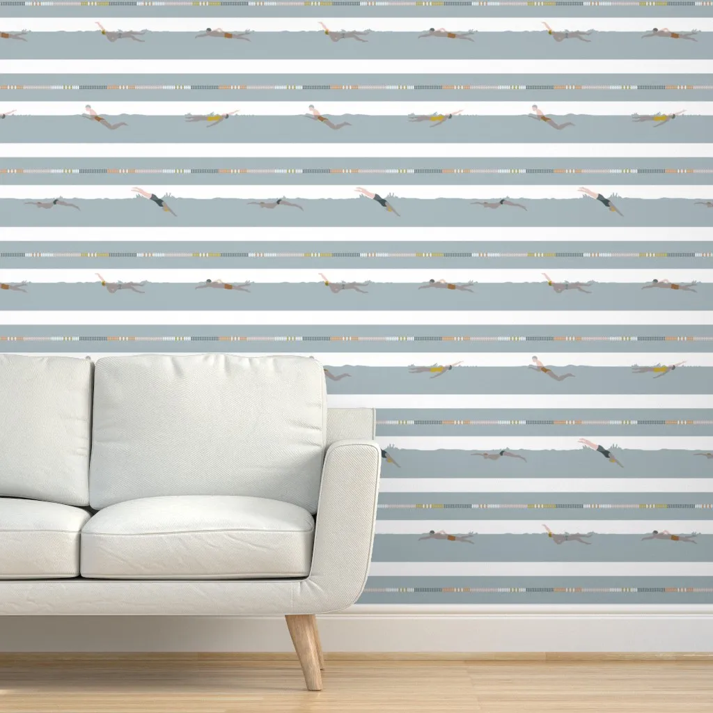 Swimming Laps Breton Stripes Peel and Stick Wallpaper - Light Blue product
