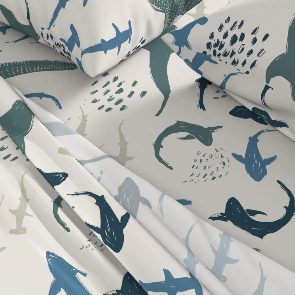 Swimming Sharks Full Sheet Set - Dark Teal alternate view