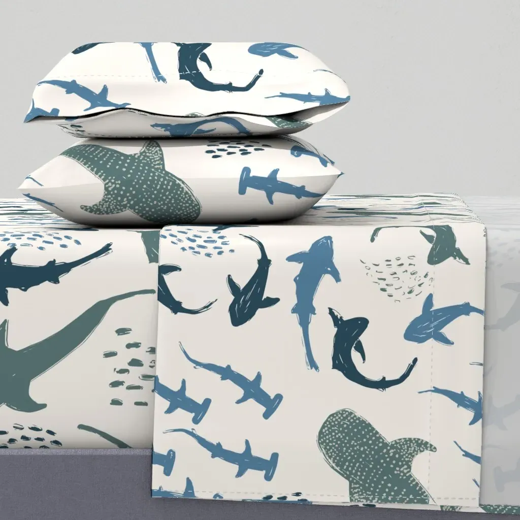 Swimming Sharks Full Sheet Set - Dark Teal product