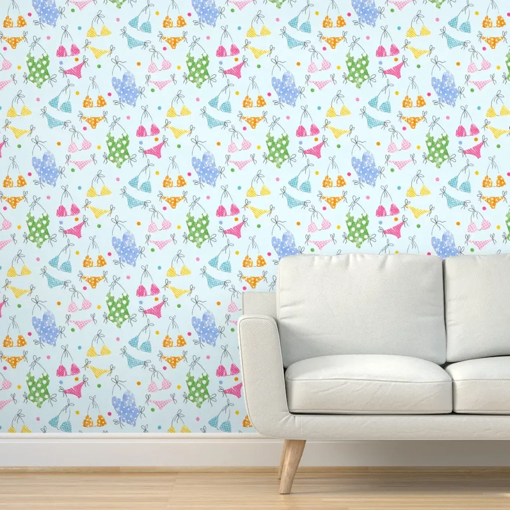 Swimsuits And Bikinis Peel and Stick Wallpaper - Light Blue product