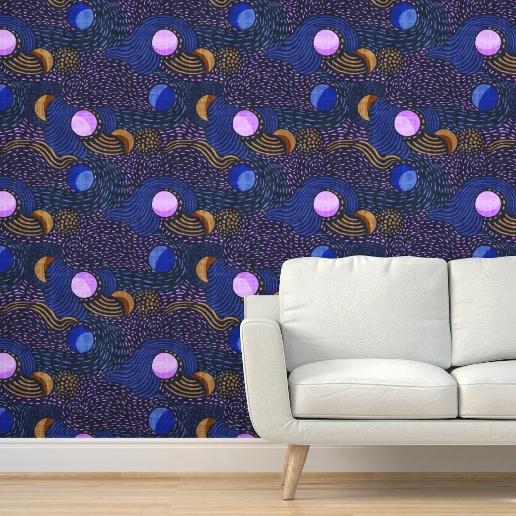 Swirling Cosmos Peel and Stick Wallpaper - Dark Blue product