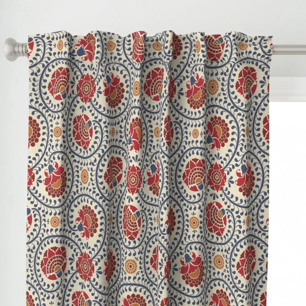 Swirling Fantasy Florals Curtain Panel - Red alternate view