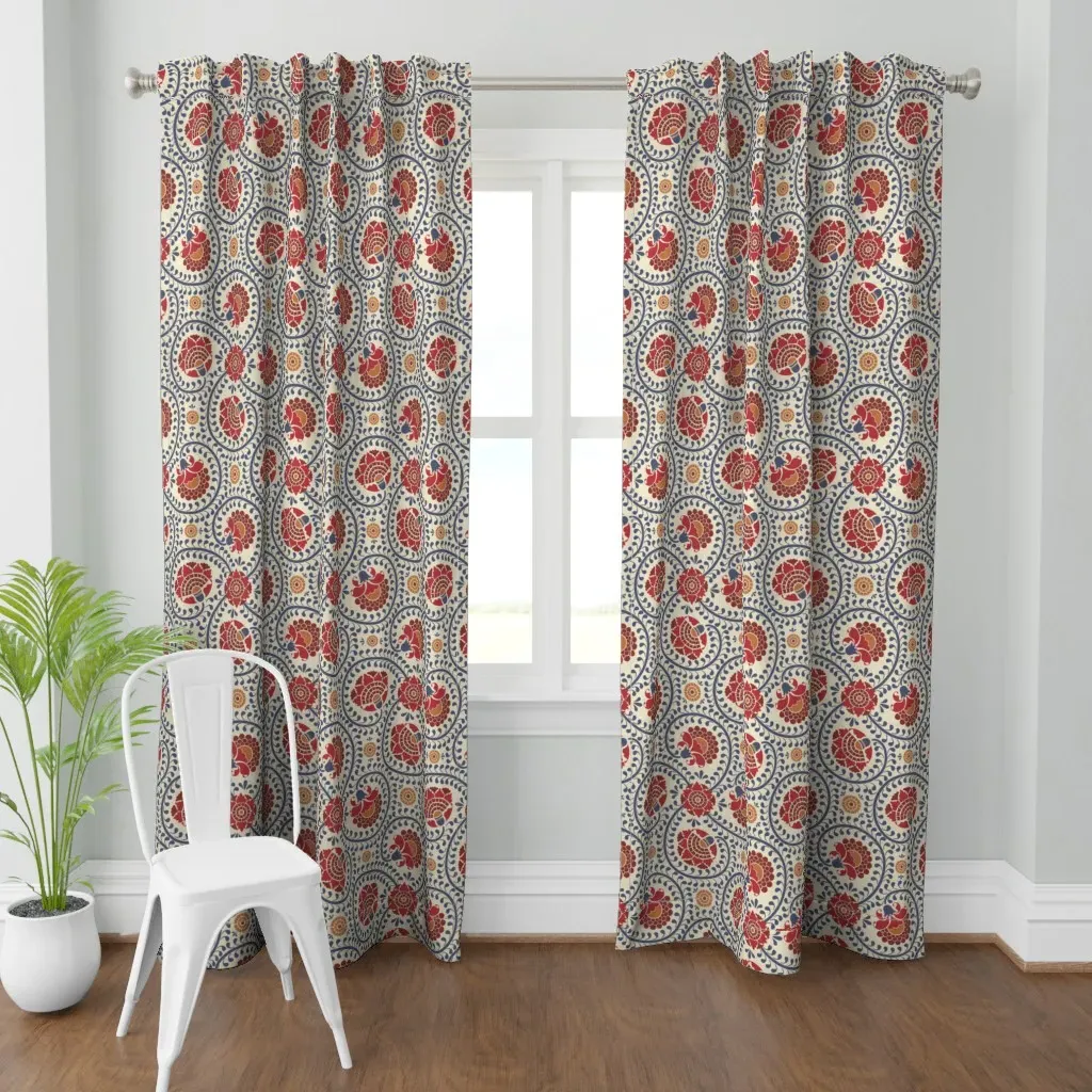 Swirling Fantasy Florals Curtain Panel - Red product
