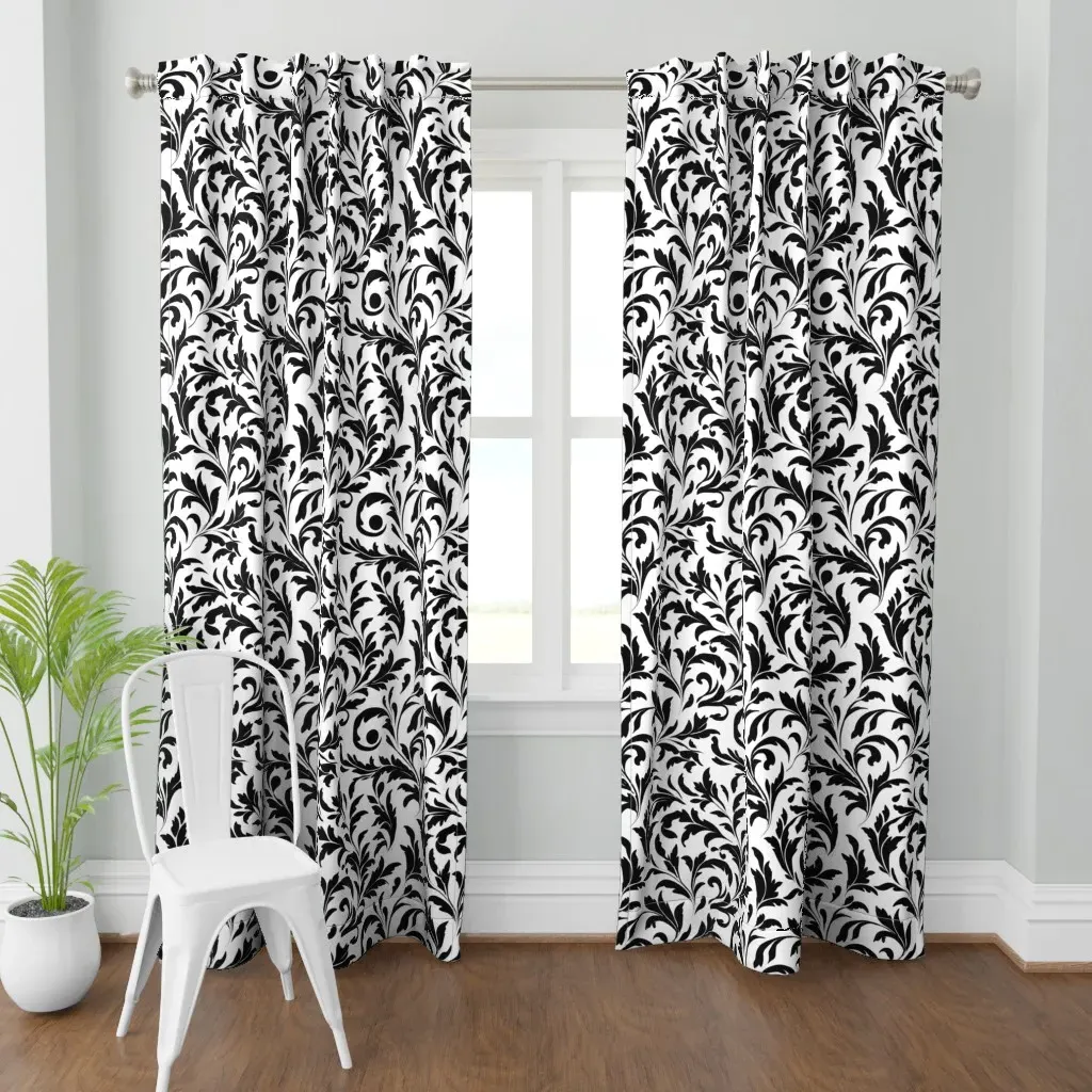 Swirly Black Leaf Curtain Panel - Black product