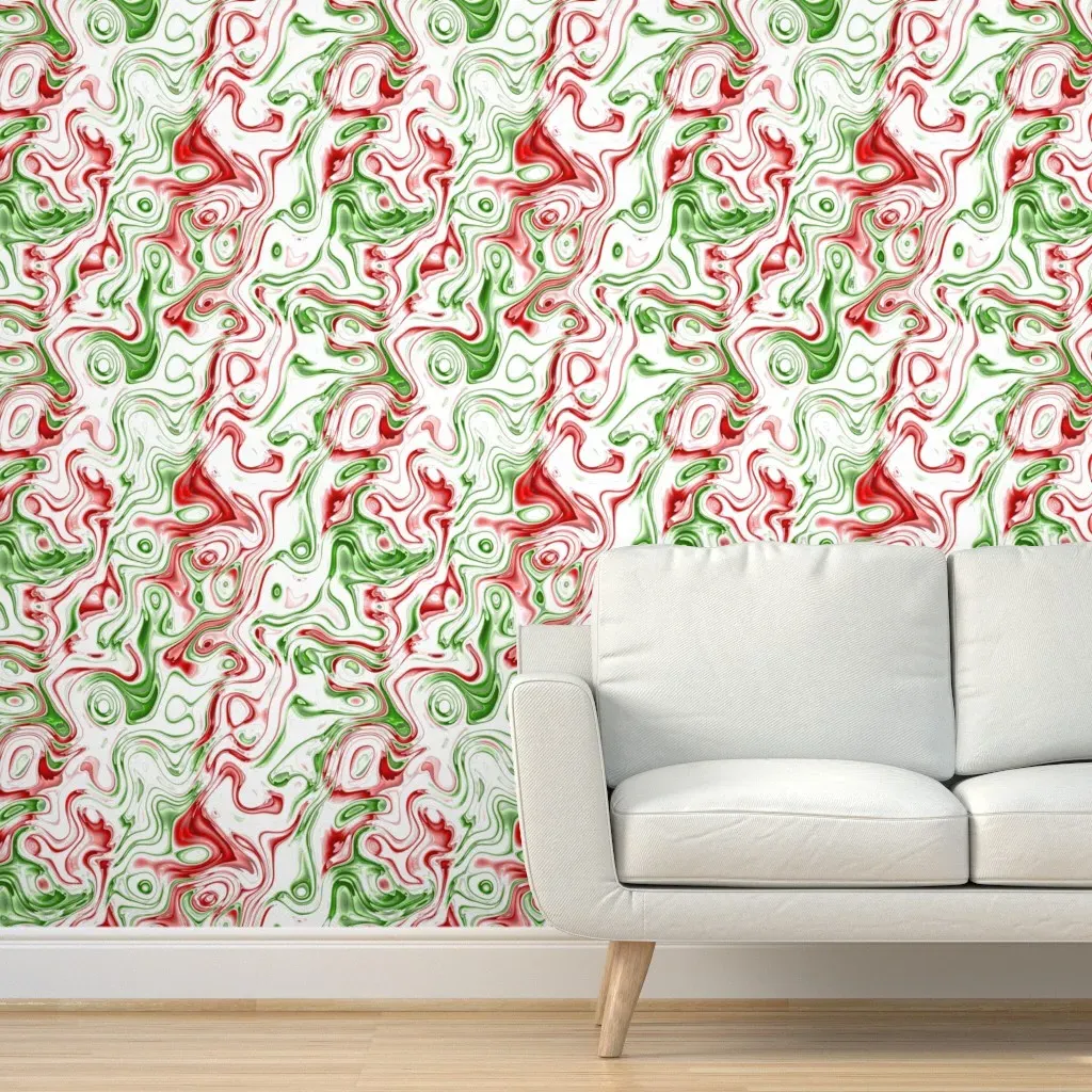 Swirly Squiggle Groovy Boho Marble Peel and Stick Wallpaper - Red product