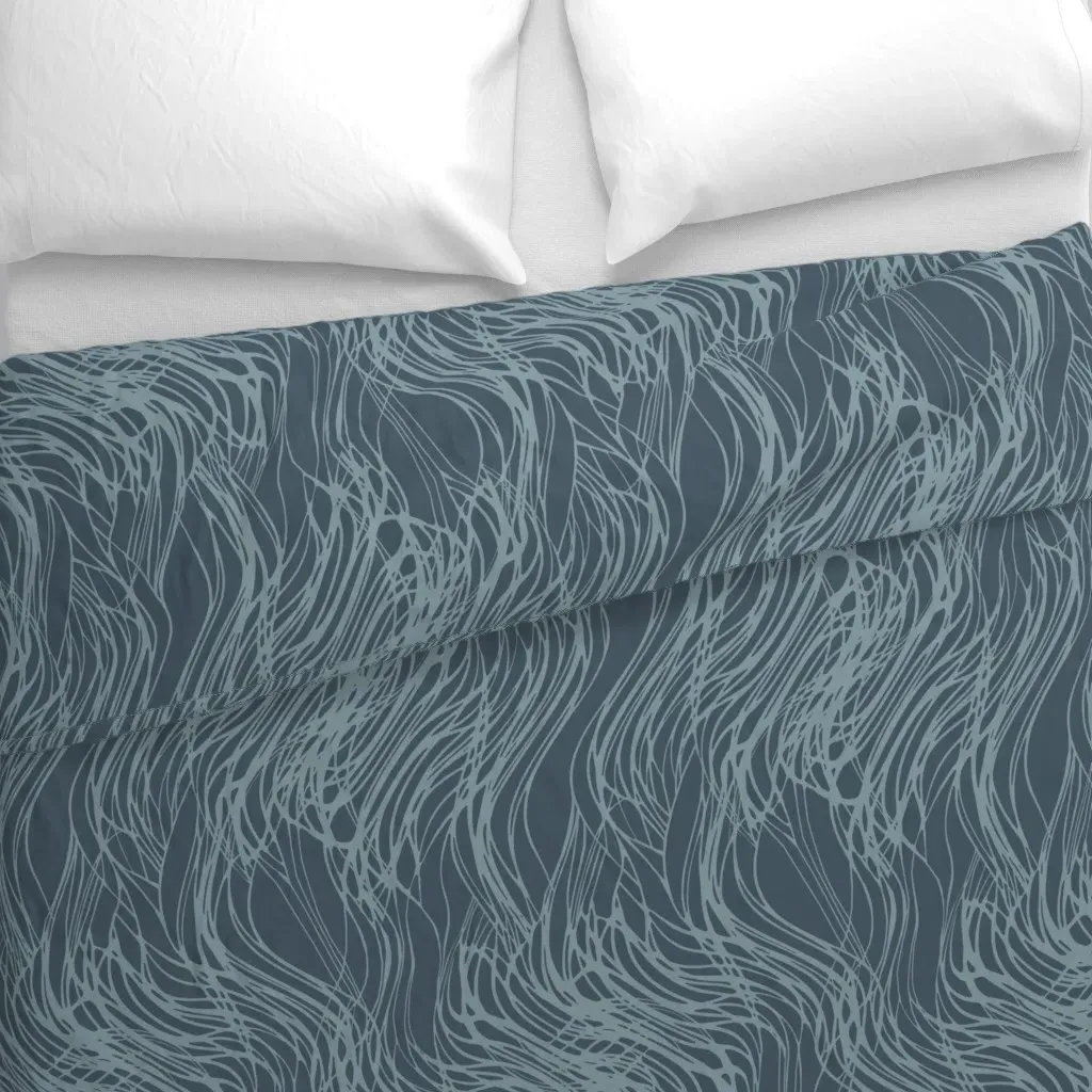 Swoopy Wavy Teal Duck Duvet Cover - Slate Blue alternate view