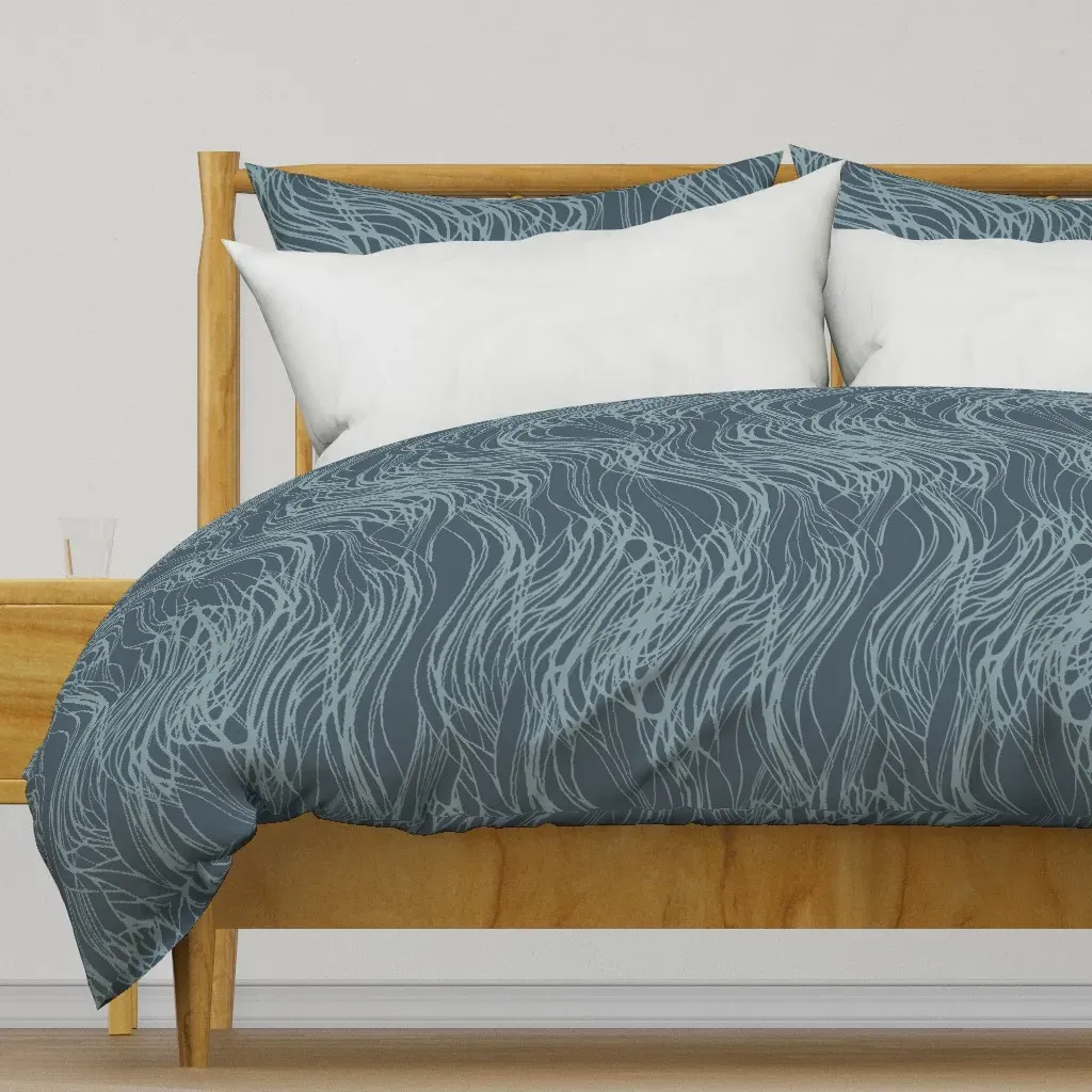 Swoopy Wavy Teal Duck Duvet Cover - Slate Blue product