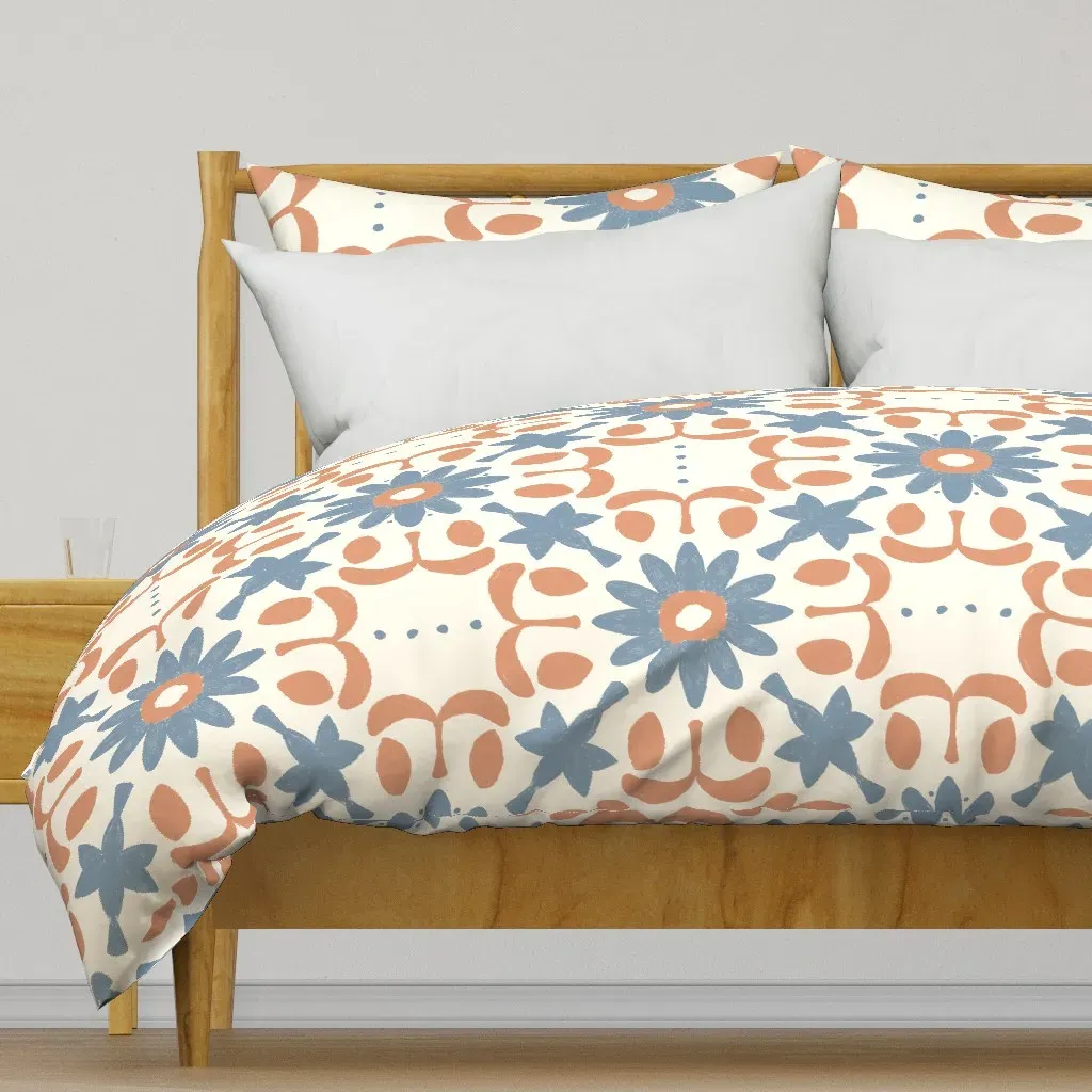 Symmetrical Flower Leaves Duvet Cover - Dusty Blue product