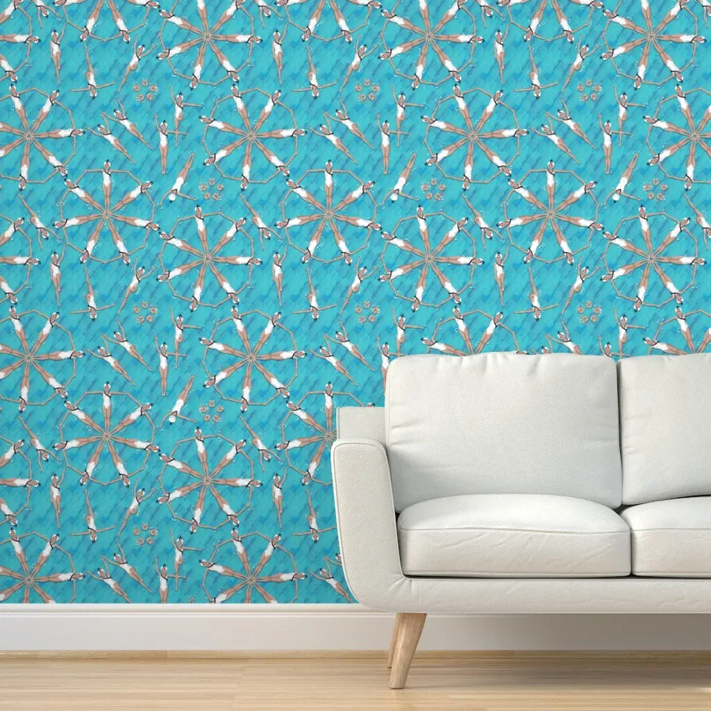 Synchronized Beauty Swimming Practice Peel and Stick Wallpaper - Light Teal product