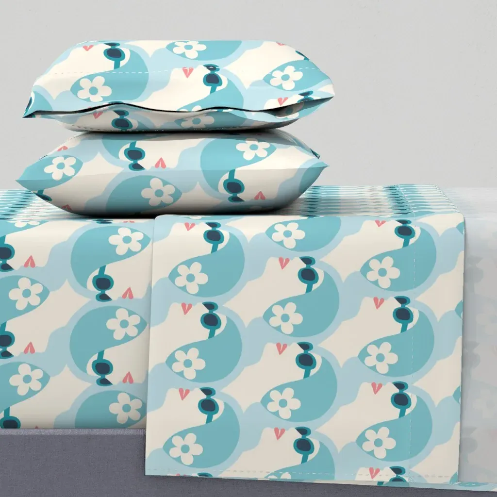 Synchronized Swimmers Pop Art Queen Sheet Set - Light Blue product
