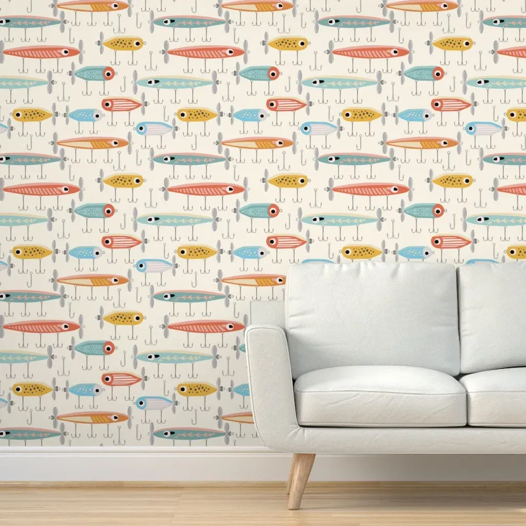 Tackle Box Peel and Stick Wallpaper - Gray, Yellow, Brown product