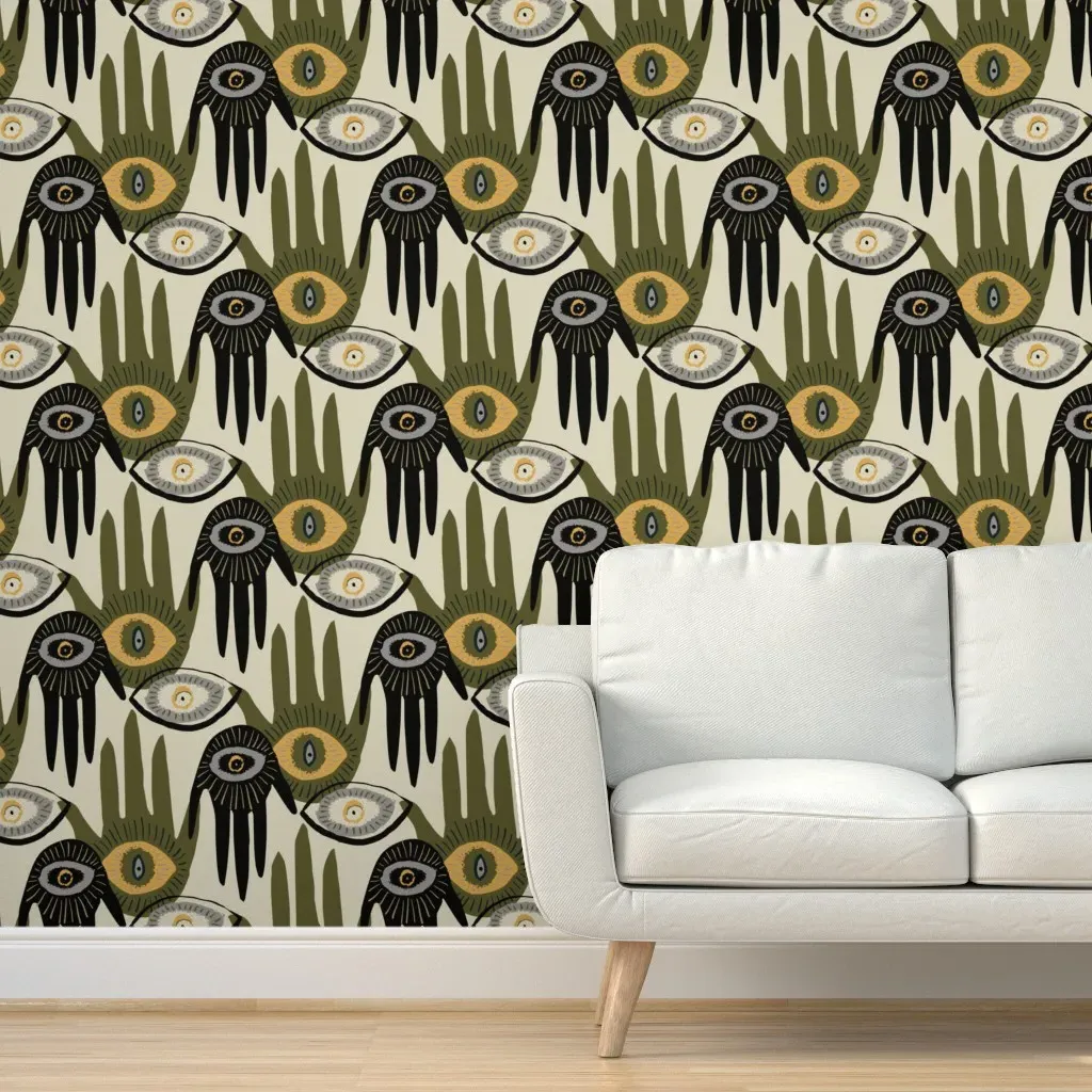 Talisman Hands Peel and Stick Wallpaper - Dark Olive Green product