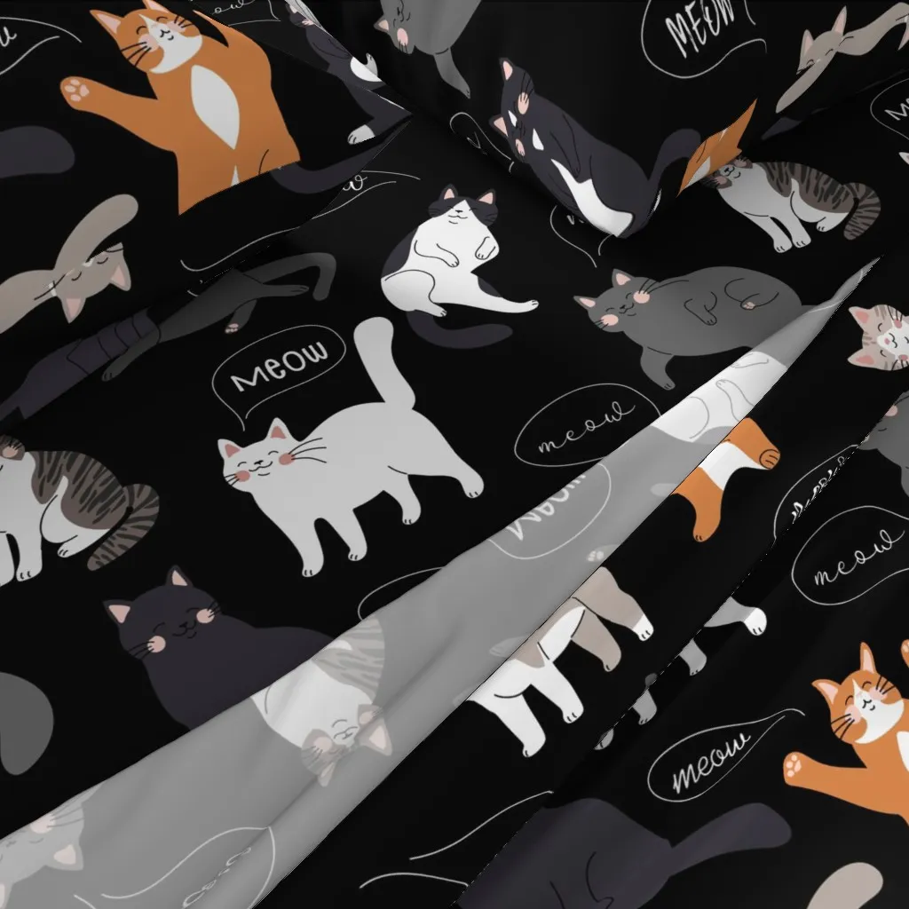 Talking Cute Cats On Black Background Queen Sheet Set - White alternate view