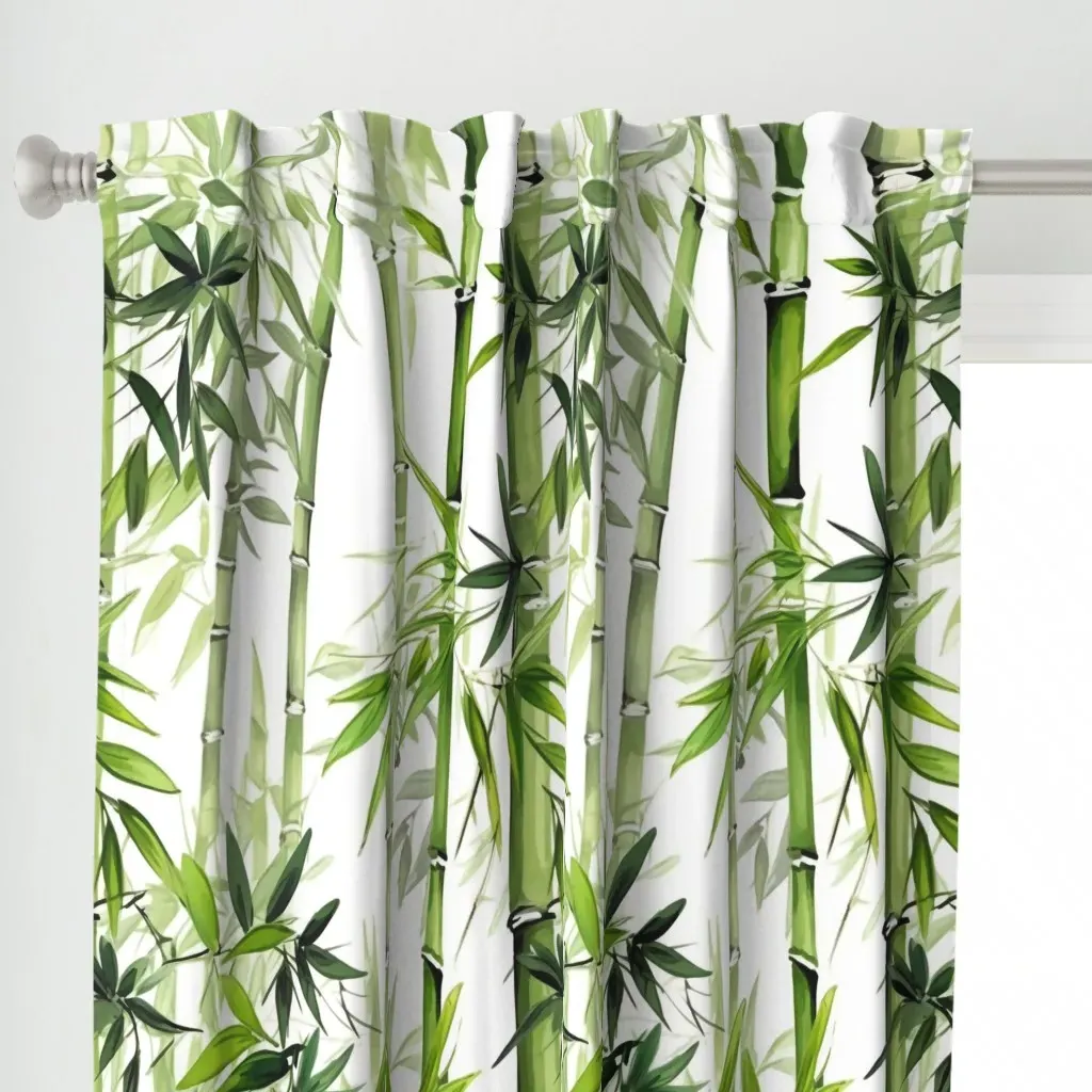 Tall Watercolored Bamboo Curtain Panel - Green alternate view