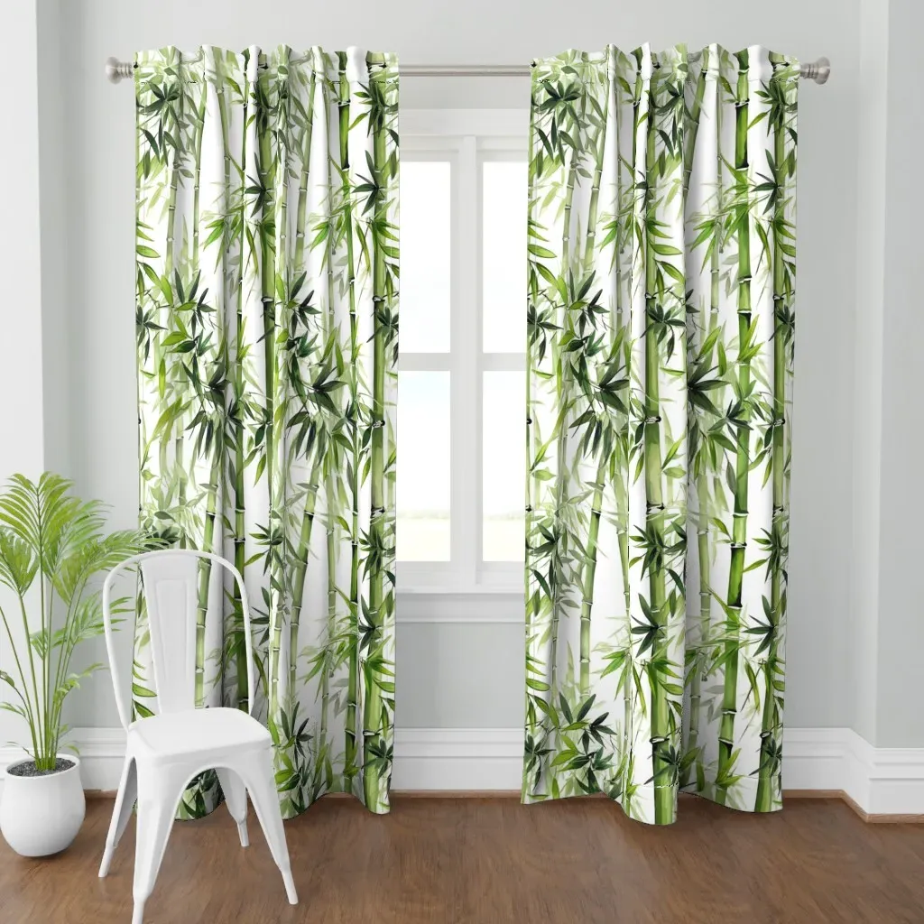 Tall Watercolored Bamboo Curtain Panel - Green product