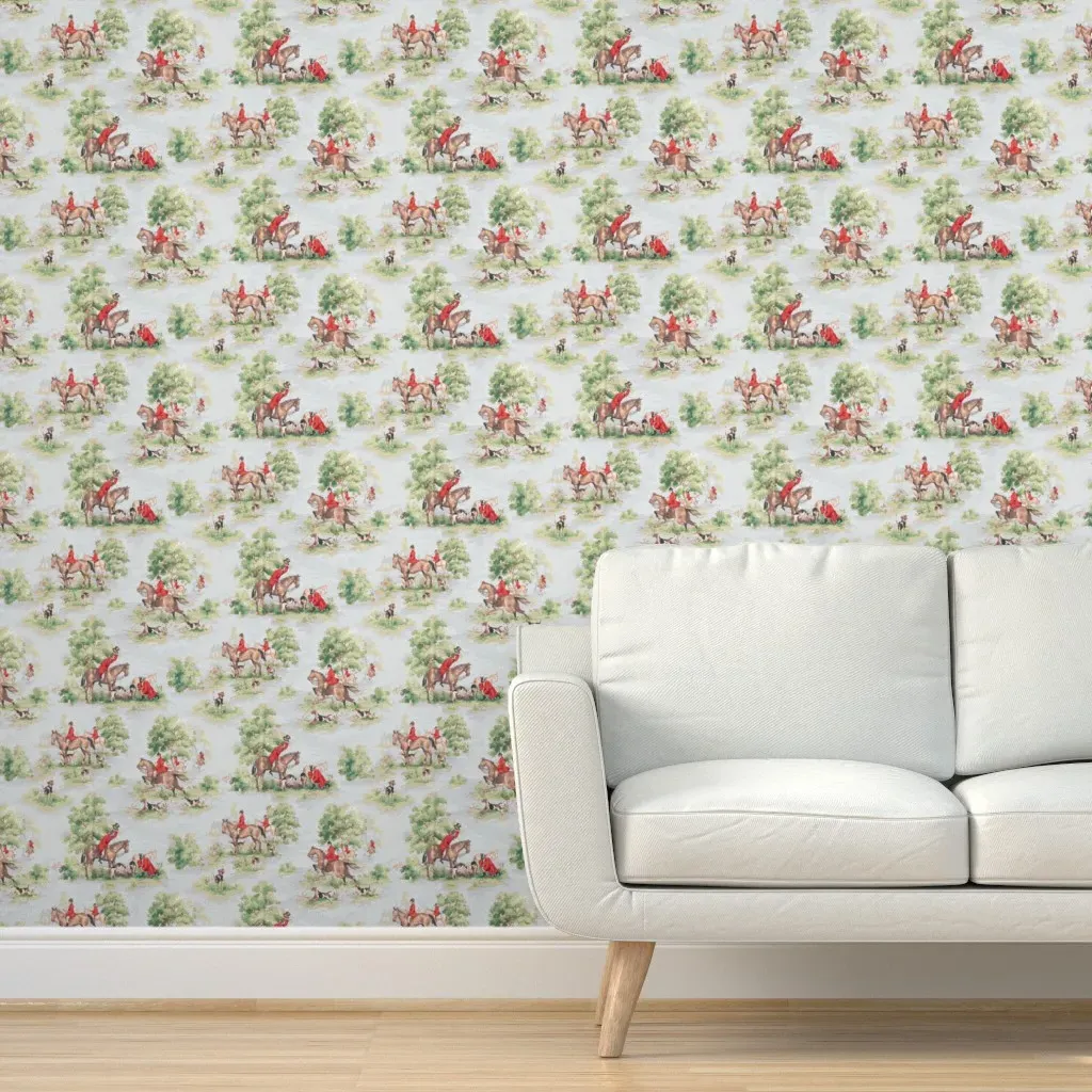 Tally Ho Horse Fox Hunt Toile Peel and Stick Wallpaper - Brown product
