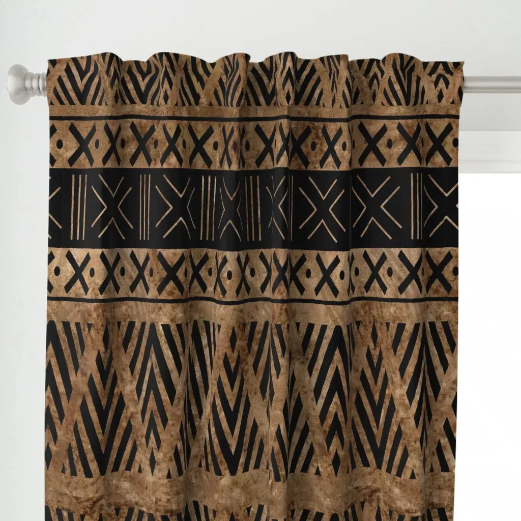 Tan Mudcloth Tribal Curtain Panel - Brown alternate view