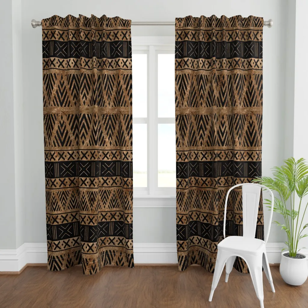 Tan Mudcloth Tribal Curtain Panel - Brown product