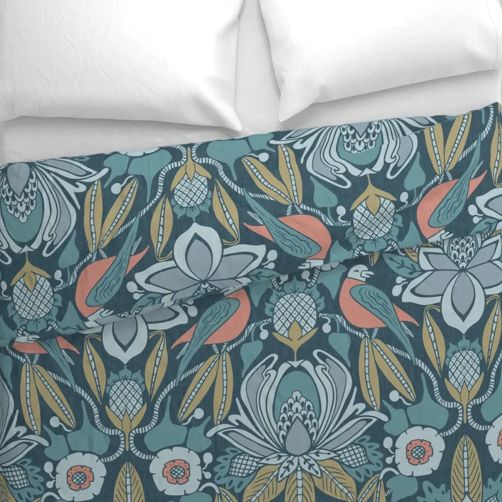Tanager Blue With Coral Duvet Cover - Teal alternate view