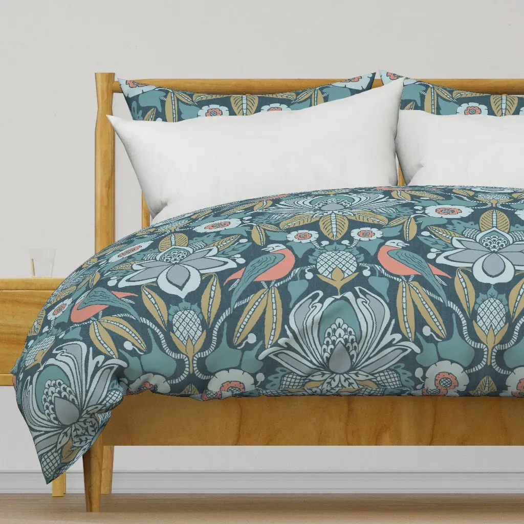 Tanager Blue With Coral Duvet Cover - Teal product