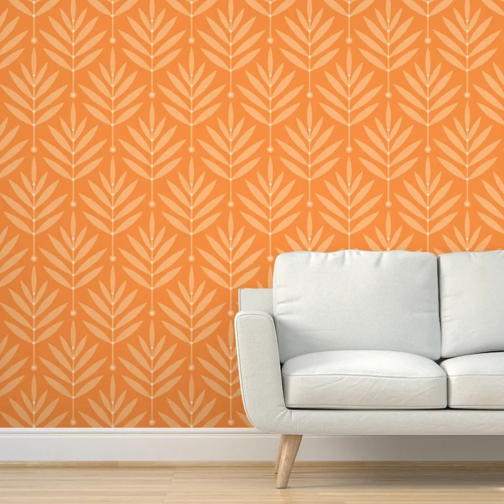 Tangerine Apricot Leaves Art Nouveau Peel and Stick Wallpaper - Peach product