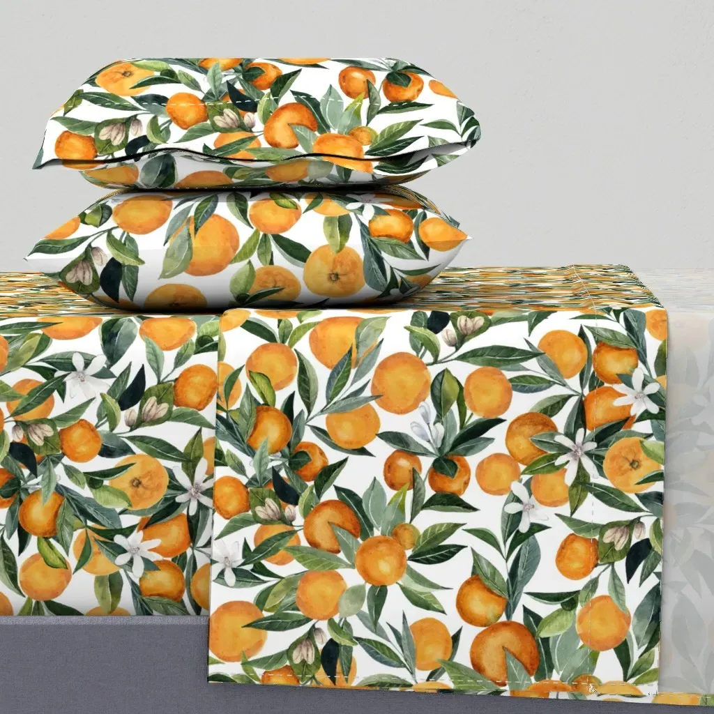 Tangerines Watercolor Fruit Queen Sheet Set - Orange product