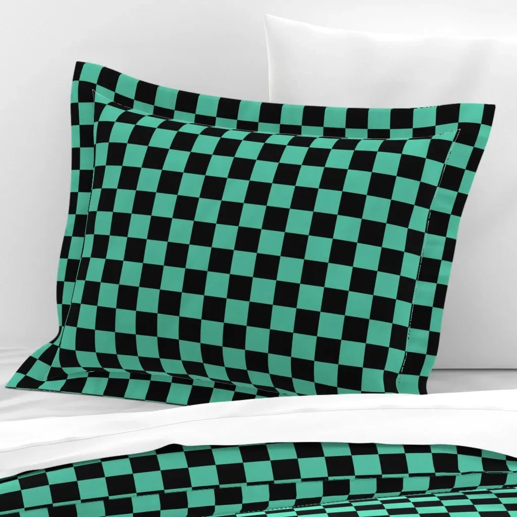 Tanjiro Ichimatsu Checkered Standard Pillow Sham - Teal, Cotton Sateen product