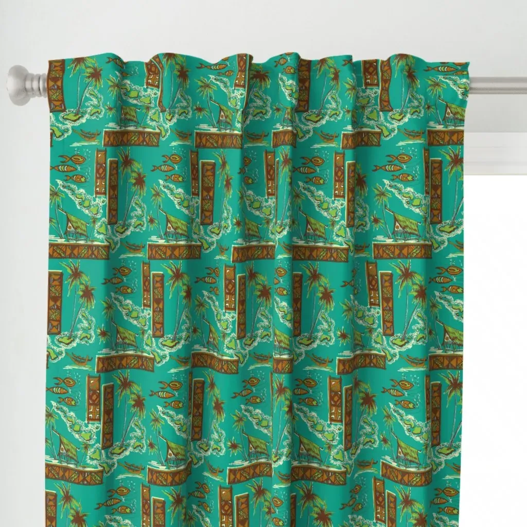 Tapa Islands In Twilight Curtain Panel - Teal alternate view