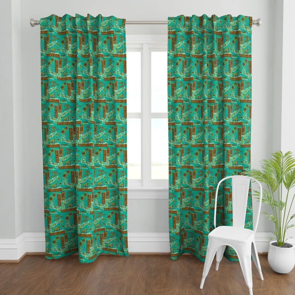 Tapa Islands In Twilight Curtain Panel - Teal product