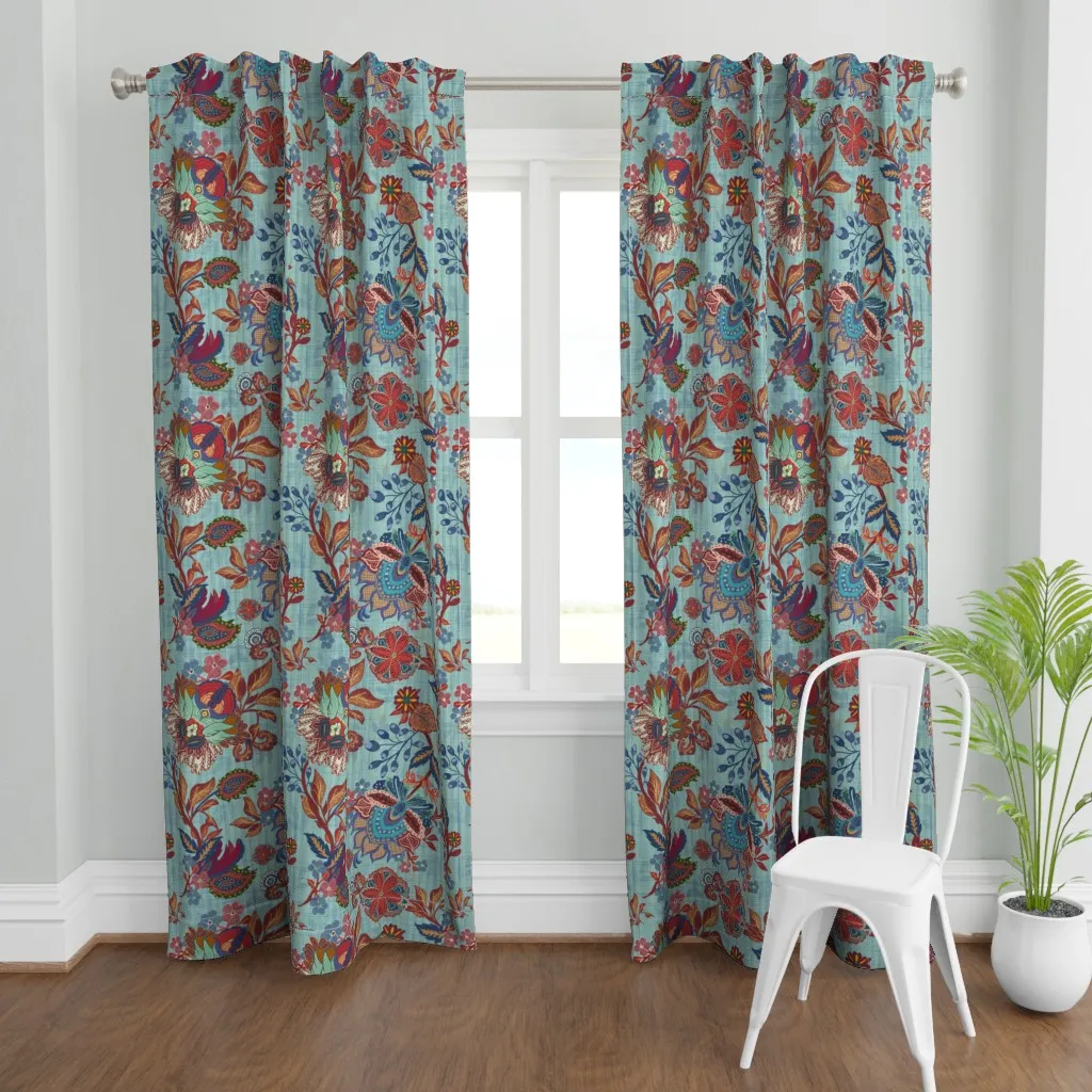 Tapestry Chintz Revival Curtain Panel - Red product