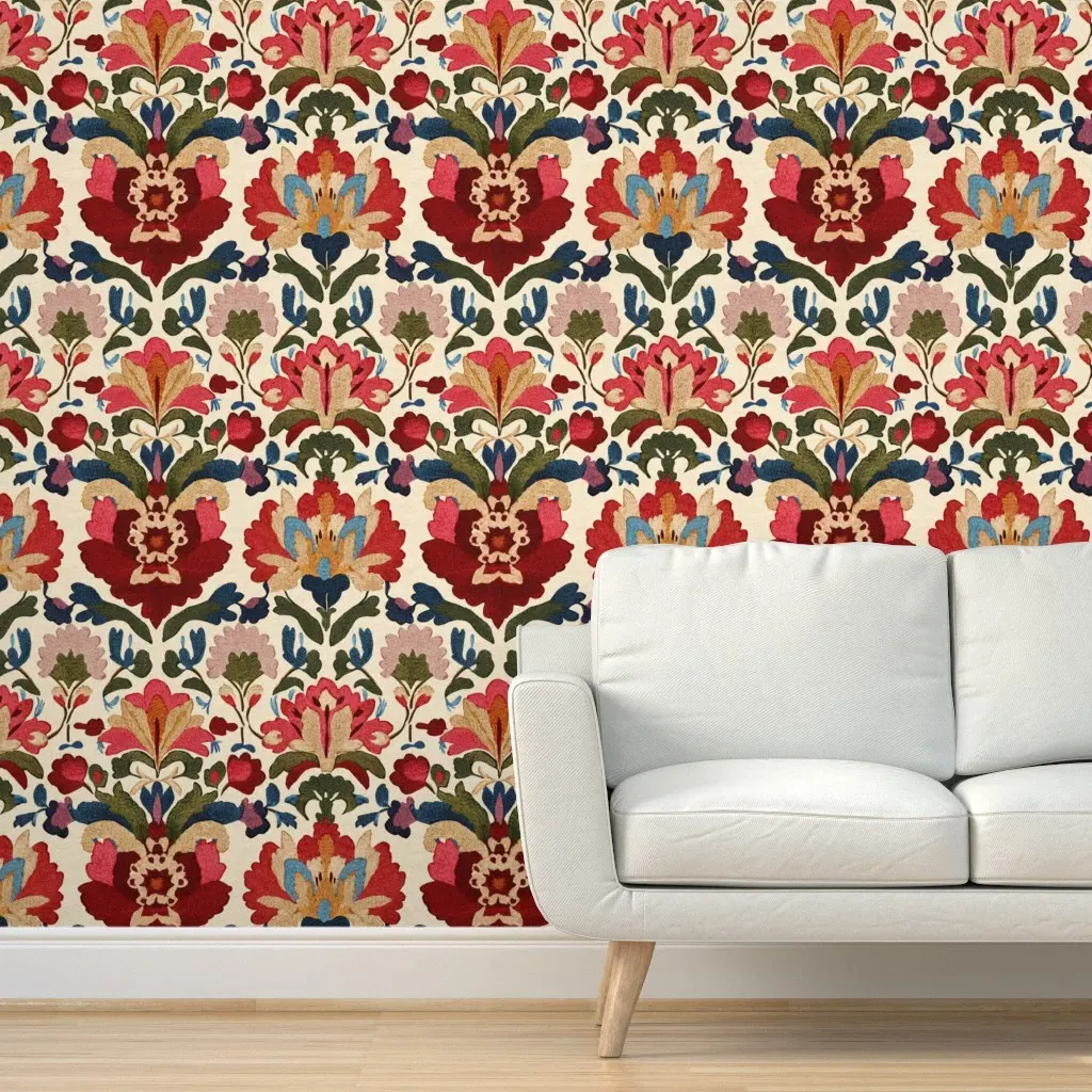 Tapestry Embroidery Handwoven Peel and Stick Wallpaper - Burgundy product