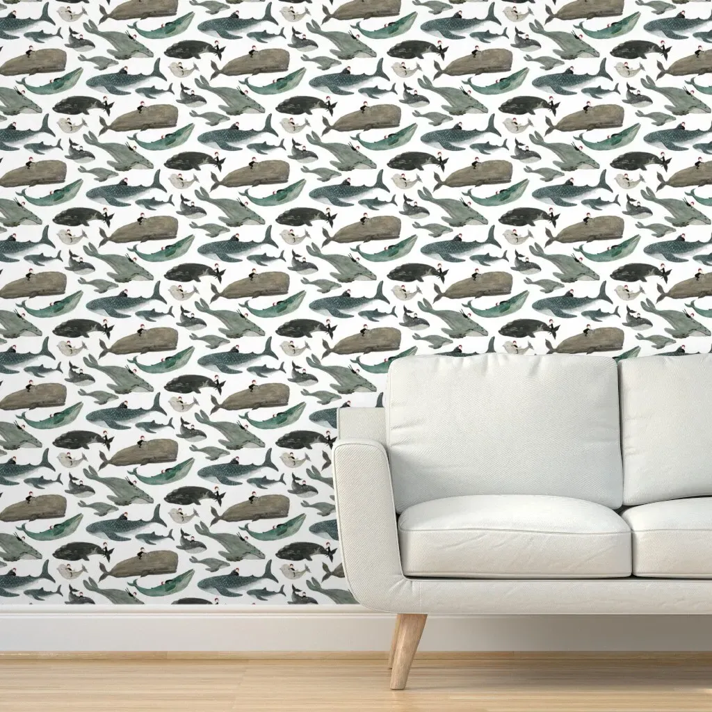 Tara The Whale Rider Peel and Stick Wallpaper - White product