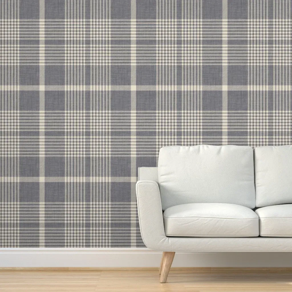 Tartan Plaid Lines Peel and Stick Wallpaper - Neutral Grey & Cream product