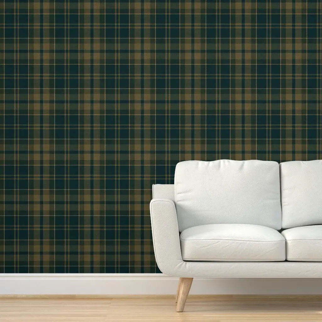 Tartan Plaid Peel and Stick Wallpaper - Navy, Olive Green product