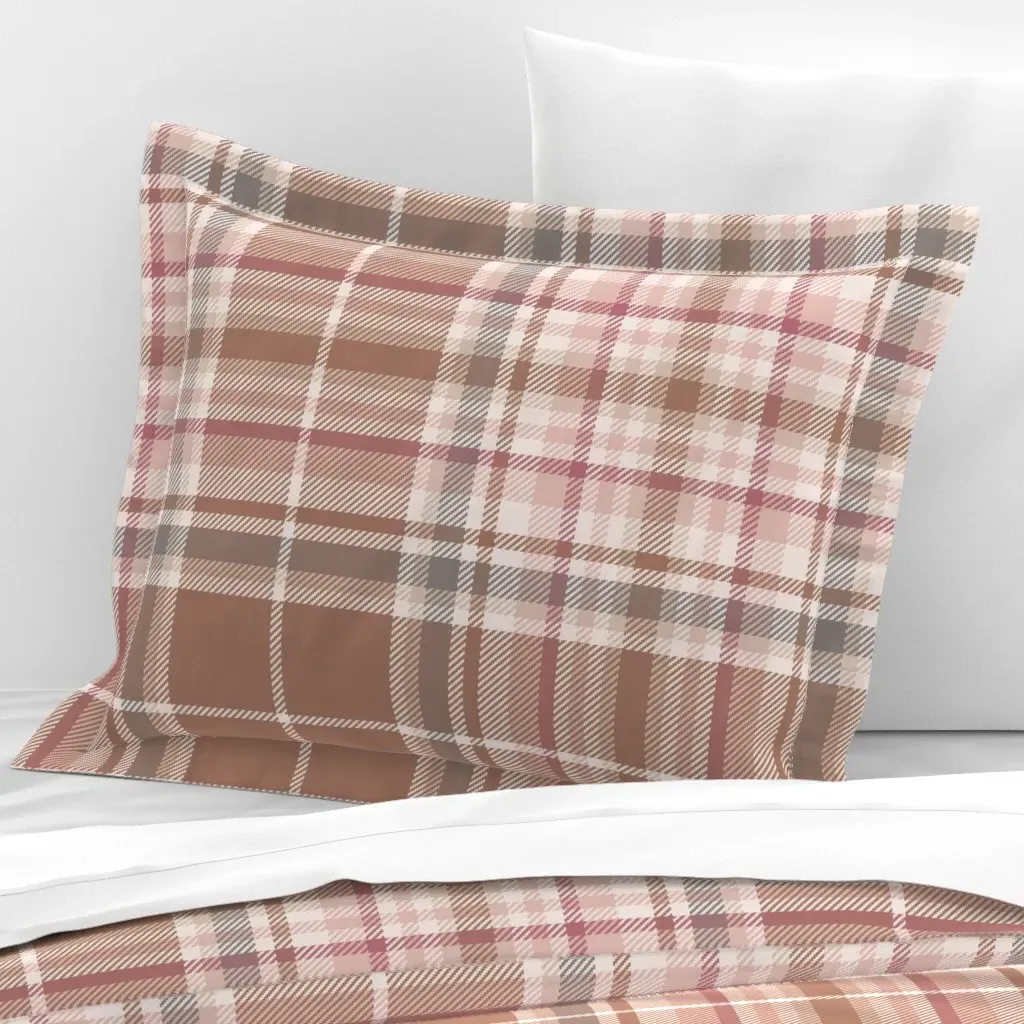 Tartan Plaid Standard Flanged Cushion Cover - Brown, Cotton Sateen product