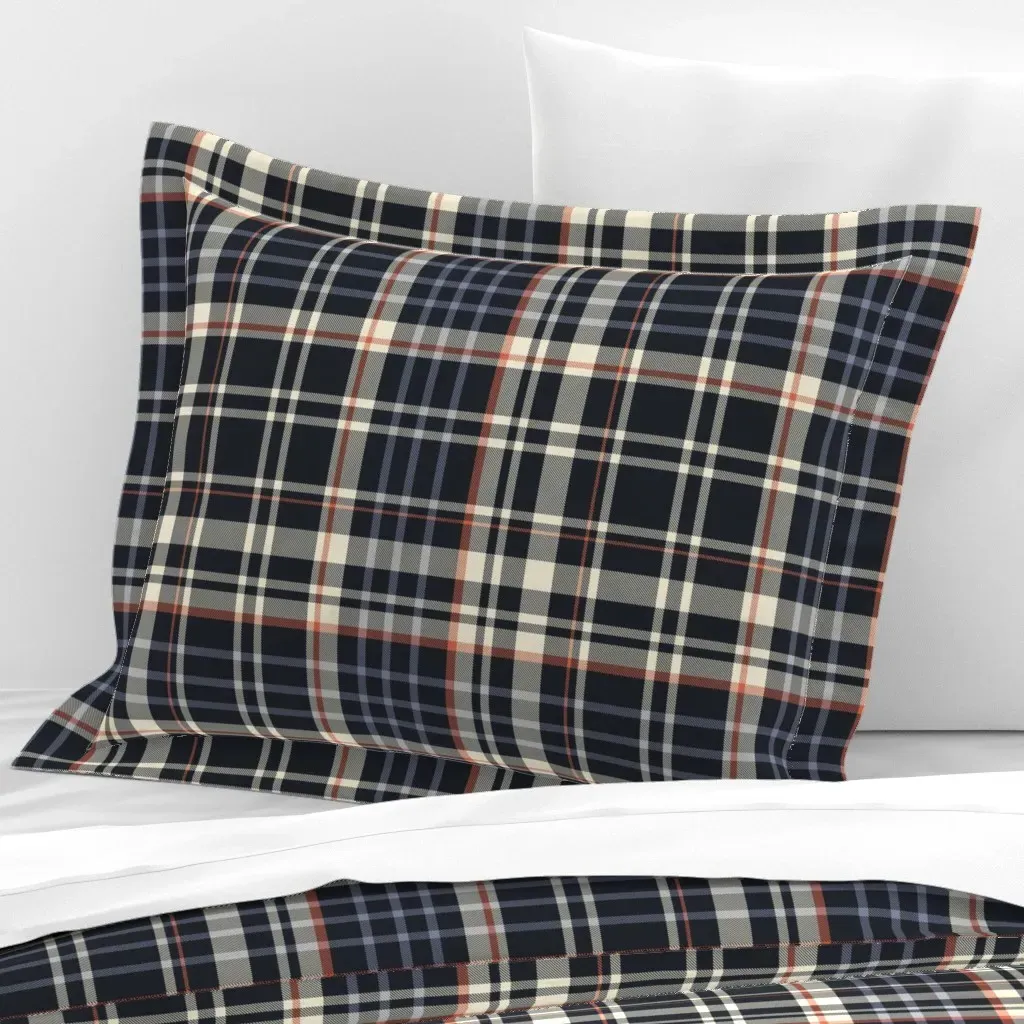 Tartan Plaid Standard Flanged Cushion Cover - Dark Navy, Cotton Sateen product