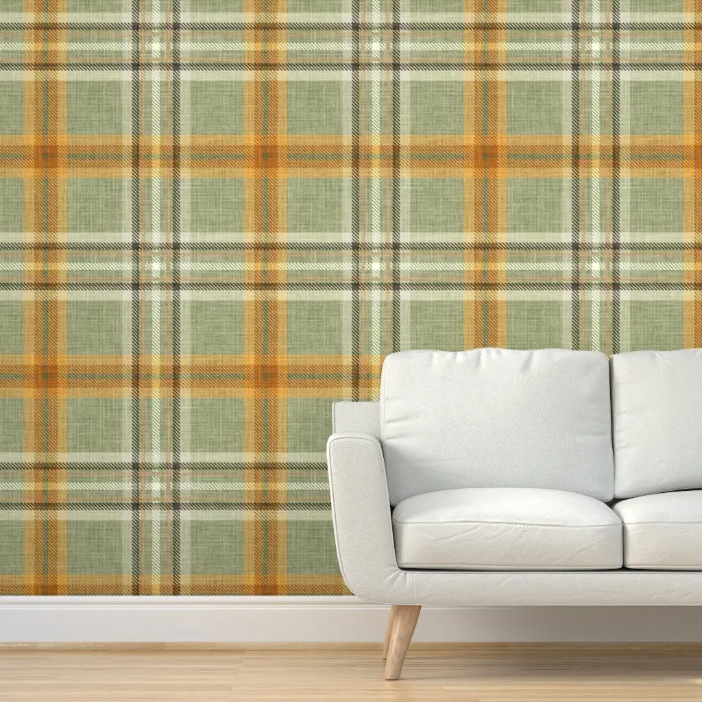 Tartan Plaid Woven Check XL Peel and Stick Wallpaper - Olive Green Gold product