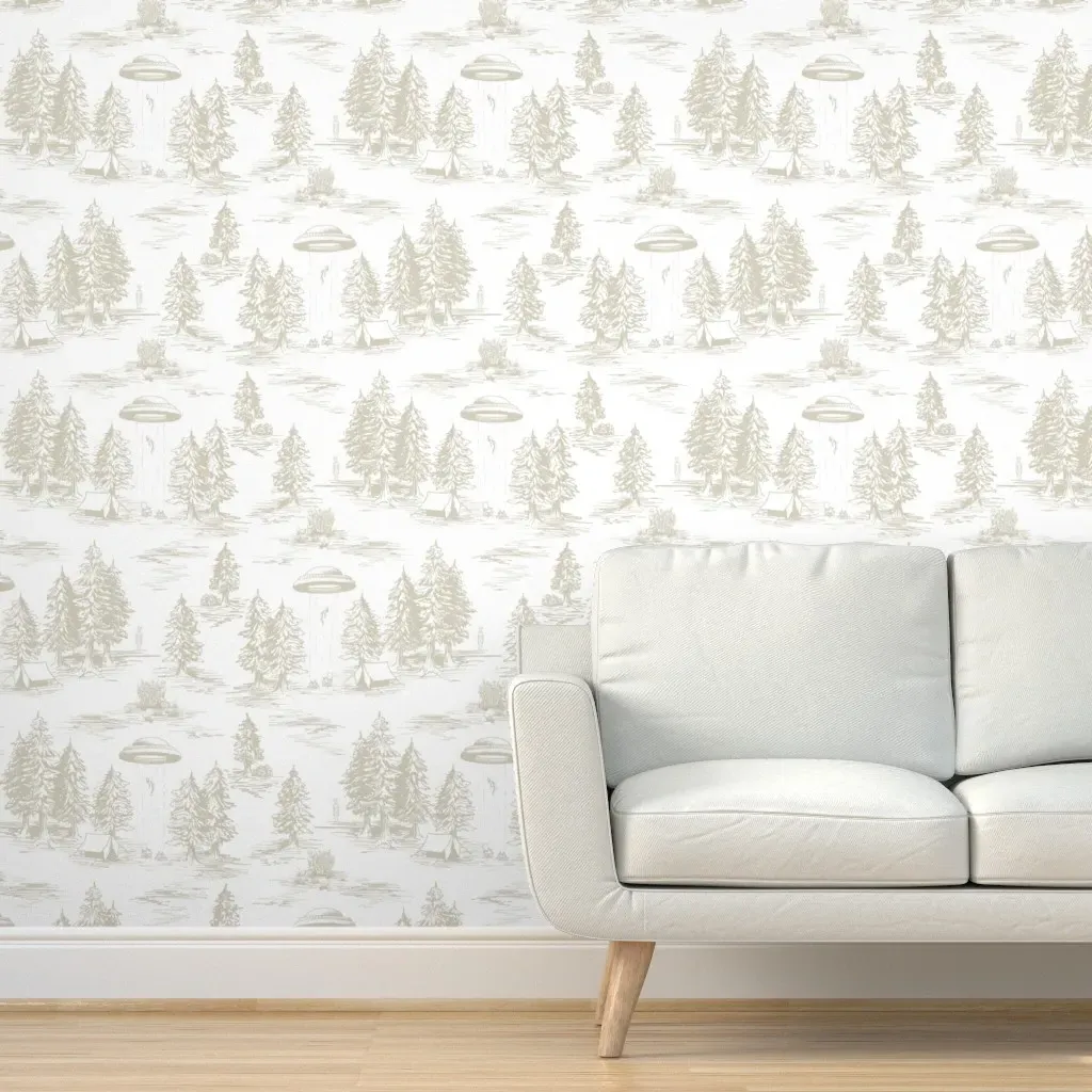 Taupe Alien Abduction Toile De Jouy Peel and Stick Wallpaper - Beige product
