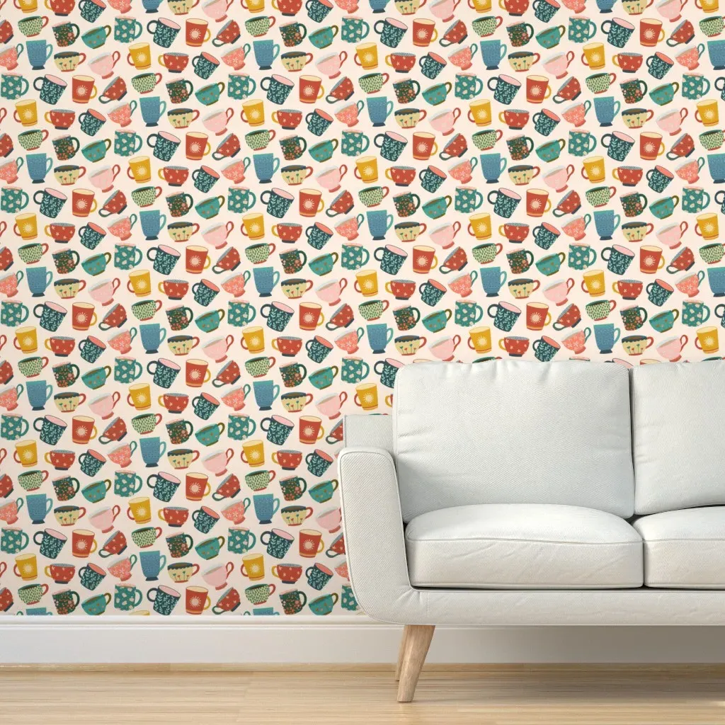 Tea Cups Peel and Stick Wallpaper - Off-White product
