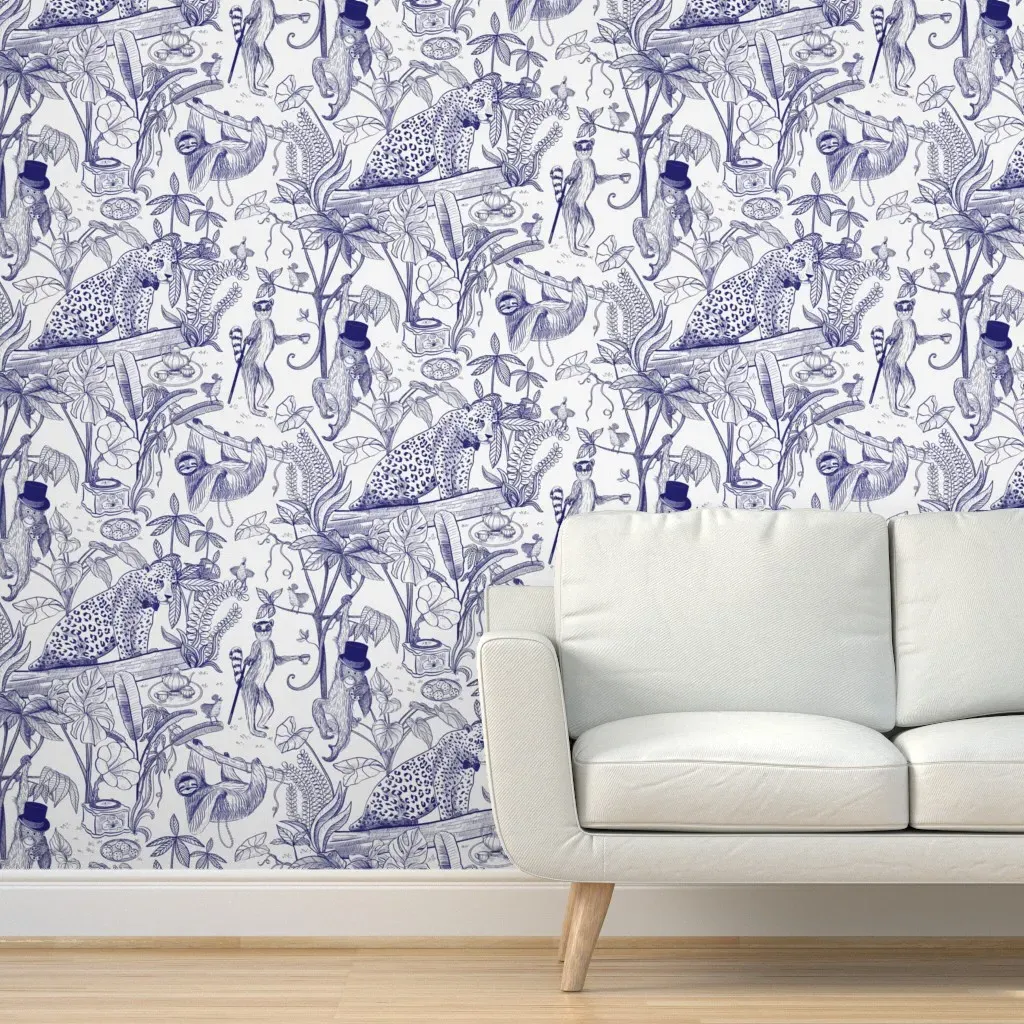 Tea Party In The Jungle Toile Peel and Stick Wallpaper - Blue product