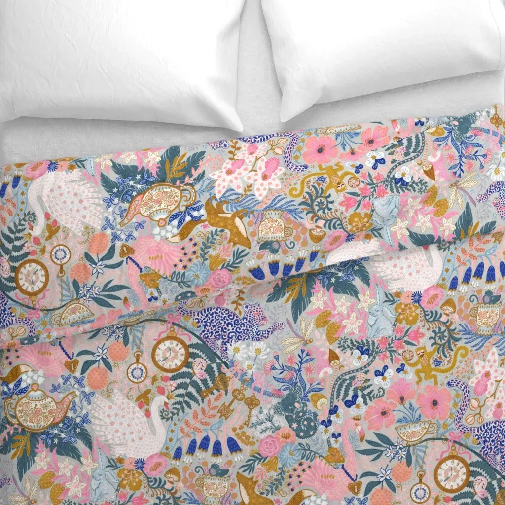 Tea Time At Wonderland Duvet Cover - Light Gray alternate view