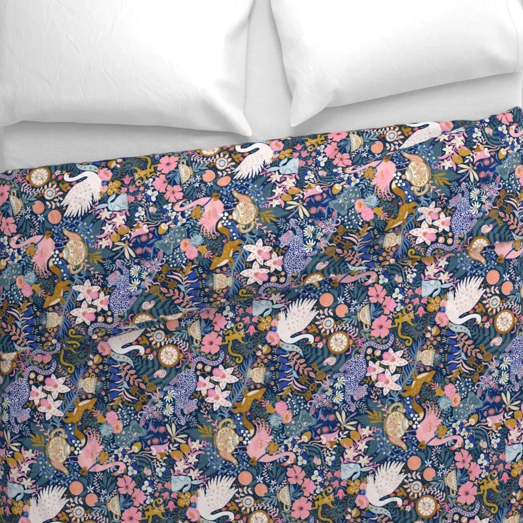 Tea Time At Wonderland Duvet Cover - Navy alternate view
