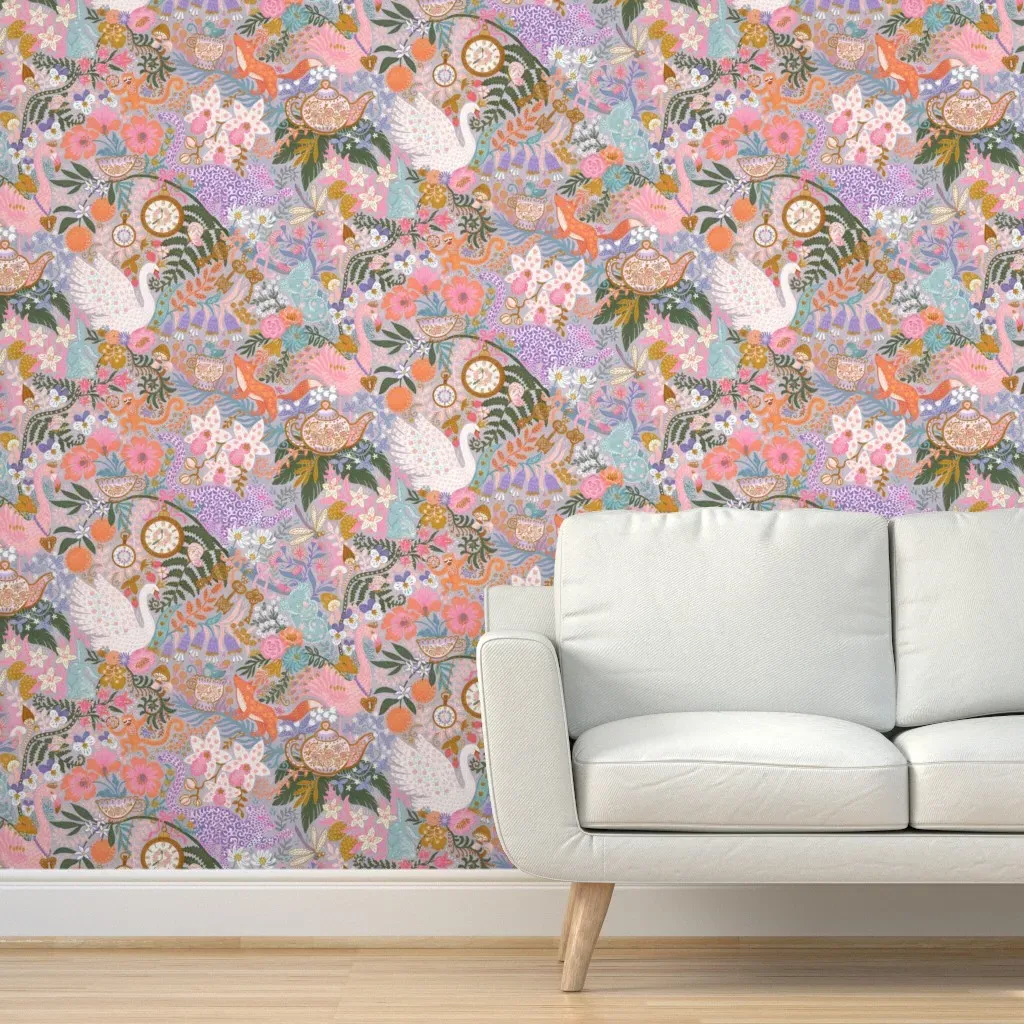 Tea Time At Wonderland Peel and Stick Wallpaper - Lavender product