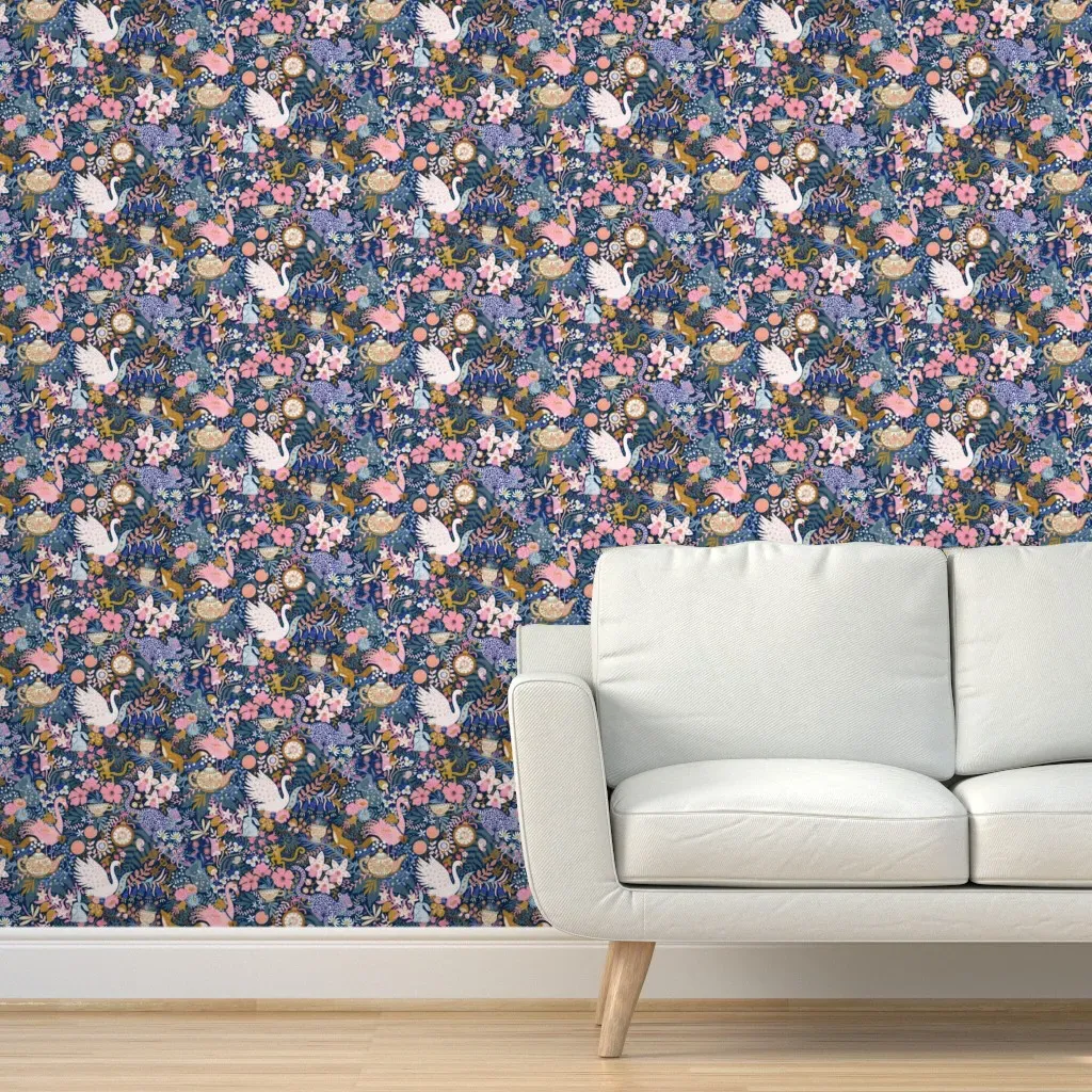Tea Time At Wonderland Peel and Stick Wallpaper - Navy product