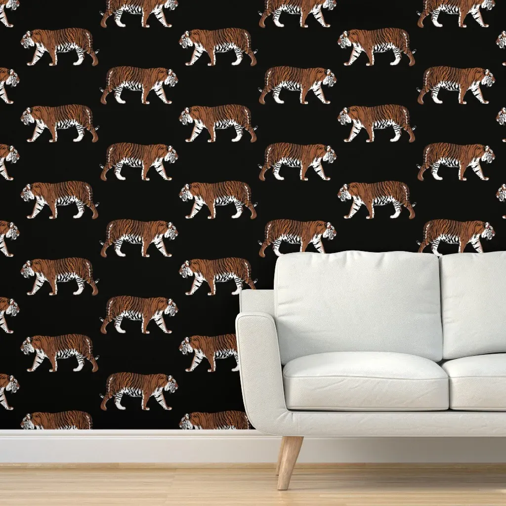 Teak Walking Tiger Peel and Stick Wallpaper - Black, Orange product