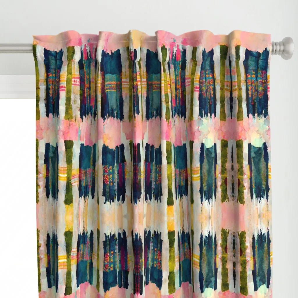 Teal and Blush Yellow Curtain Panel - Teal alternate view