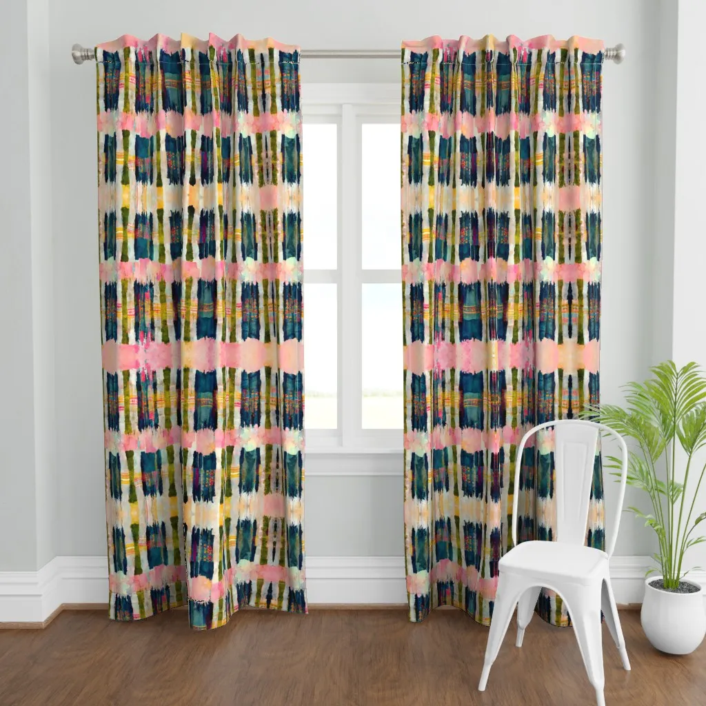 Teal and Blush Yellow Curtain Panel - Teal product